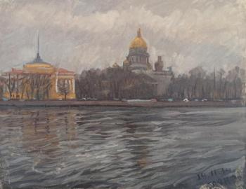 View of St. Isaac's Cathedral with the University Embankment, autumn. Dobrovolskaya Gayane
