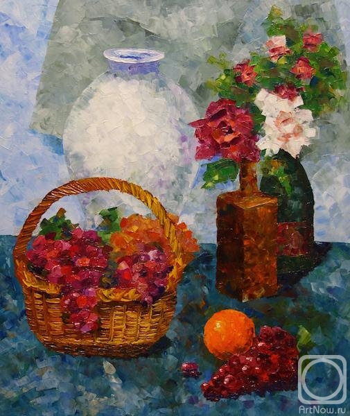 Lukaneva Larissa. Still Life with Fruit Basket and Roses
