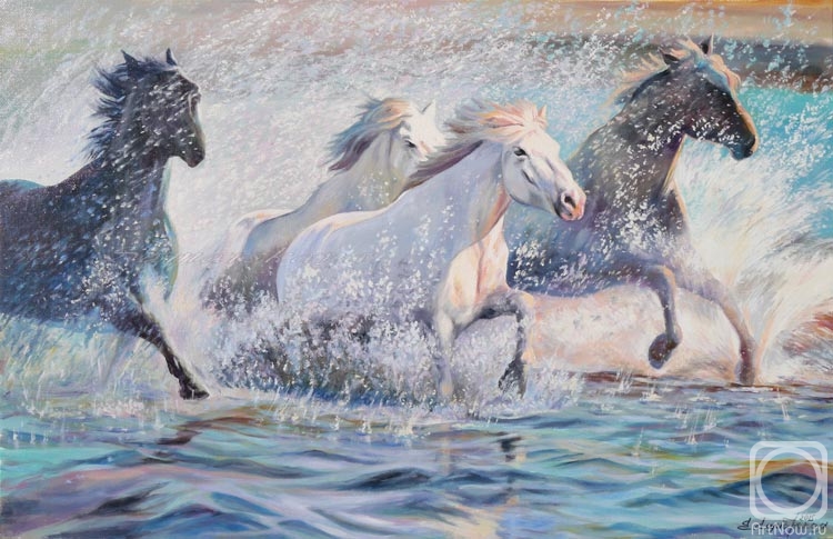 Samarskaya Helena. Horses in the spray of sparkling fly
