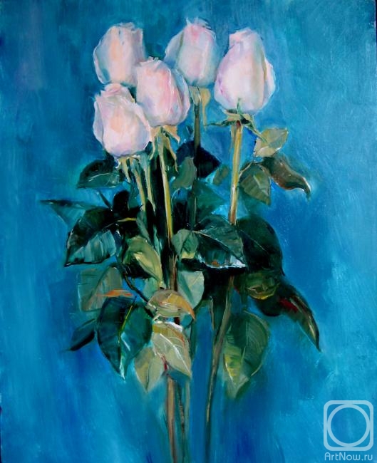 Ponomareva Irina. White roses on blue-green