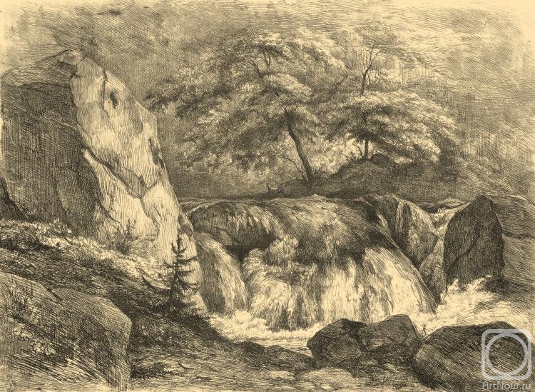 Kolotikhin Mikhail. Rocky landscape with a waterfall