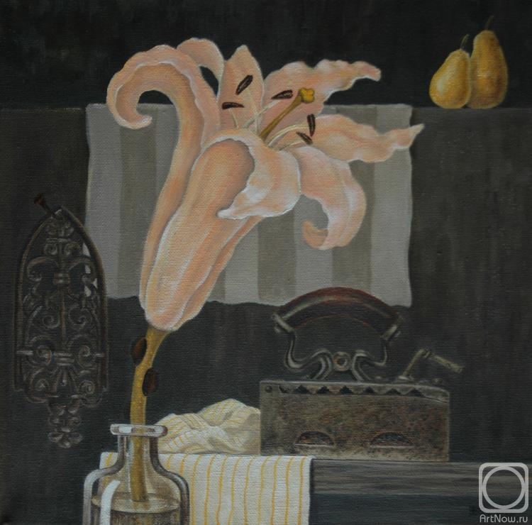 Rybakova Ekaterina. Still life with a lily, the iron and pears