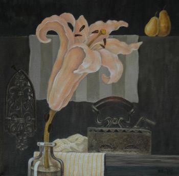Still life with a lily, the iron and pears