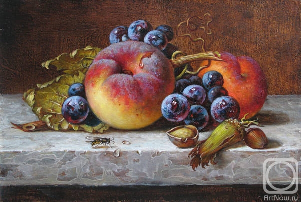 Biryukova Lyudmila. Still life with peach, grapes (copy)