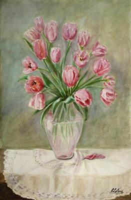 Still life with pink tulips