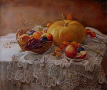 Still life with pumpkin and fruit
