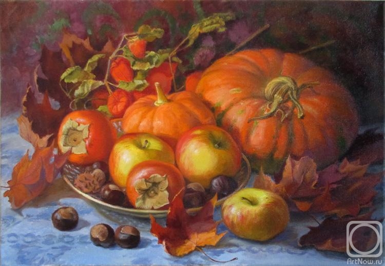 Shumakova Elena. Pumpkins, apples and chestnuts