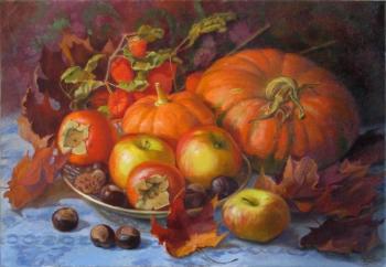 Pumpkins, apples and chestnuts. Shumakova Elena