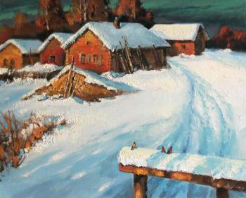 Winter in village. Bullfinchs. Kremer Mark