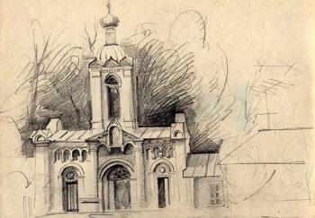 Optina Pustyn, gate in a monastery, sketches 11