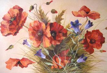 Poppies and bluebells. Gerasimov Vladimir