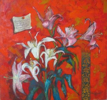 Lilies on red