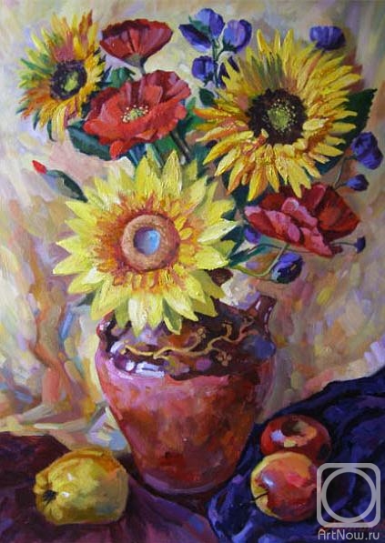 Gerasimov Vladimir. Still life. Sunflower, poppy, jug