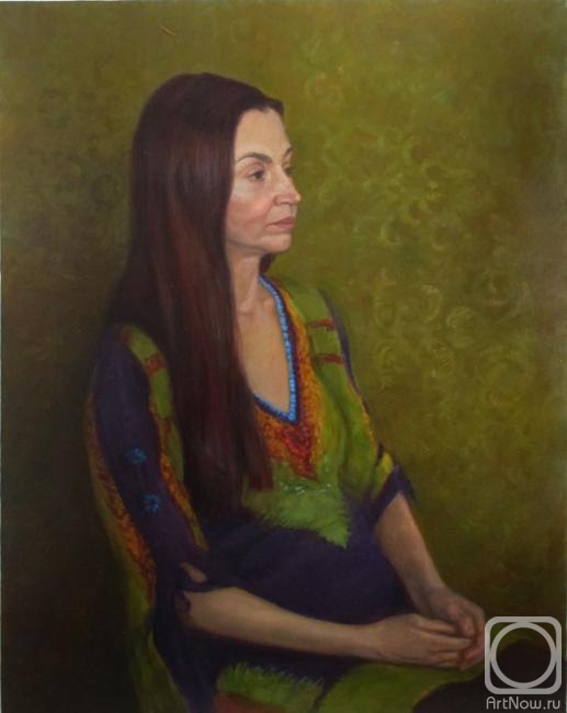 Shumakova Elena. Portrait of a woman on a green background
