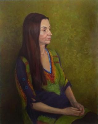 Portrait of a woman on a green background. Shumakova Elena