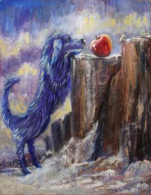 Blue Dog reaching for an apple. Rakhmatulin Roman