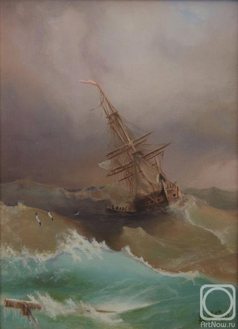Bakaeva Yulia. Ship in the stormy sea (Copy I.K. Aivazovsky)