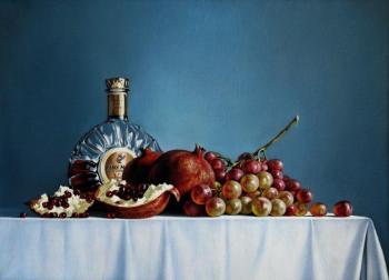 Still life with cognac and fruits. Korotych Anatoliy