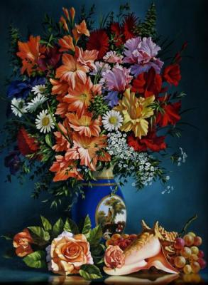 Flowers in a blue vase. Korotych Anatoliy