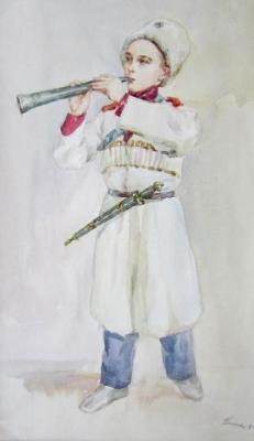 Kuban Cossack playing the flute. Shplatova Tatyana