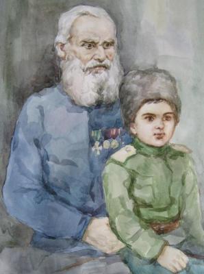 Grandfather Cossack with grandson. Shplatova Tatyana